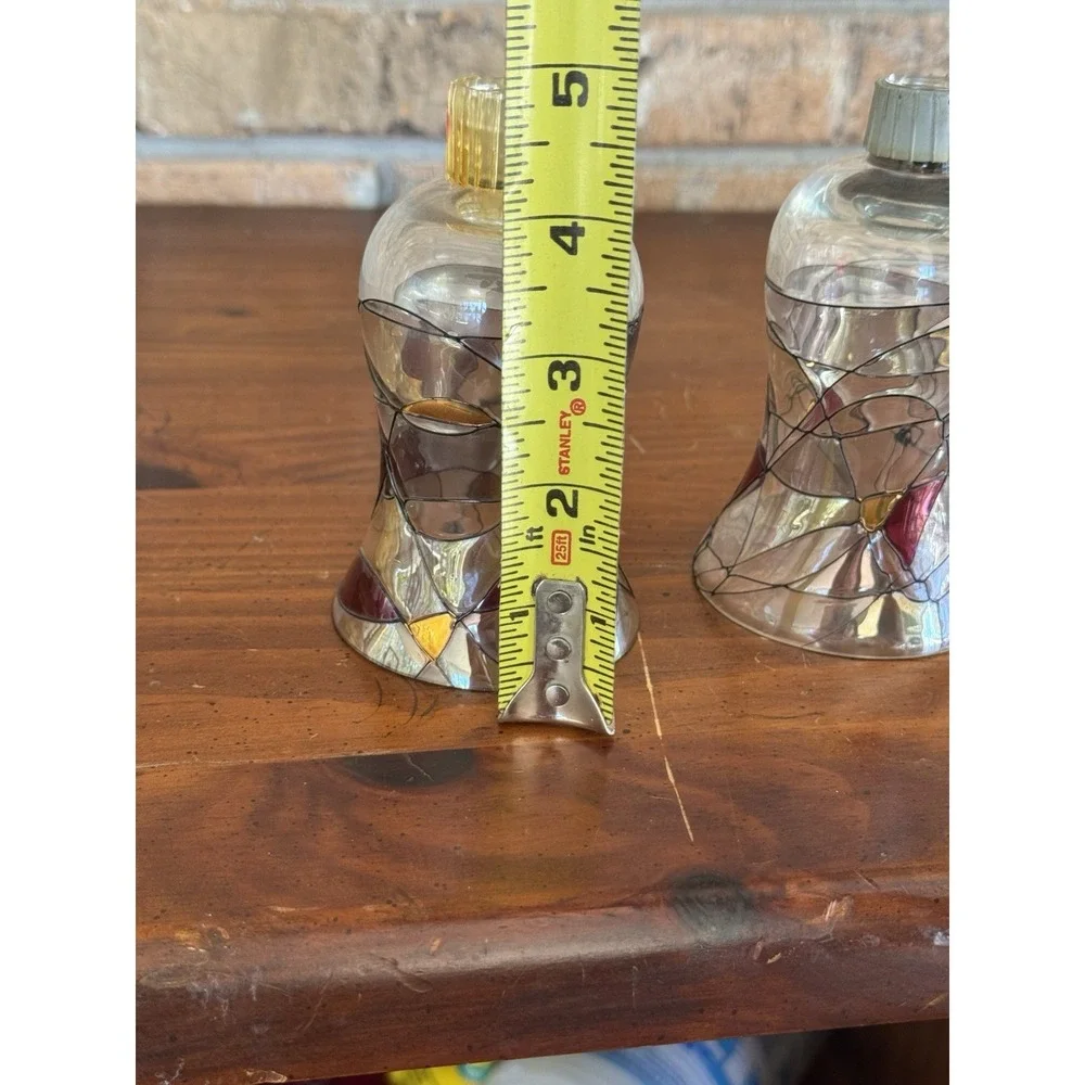 Vintage Stained Glass Votive Cups Pair Amber Red Art Glass Mid Century Style